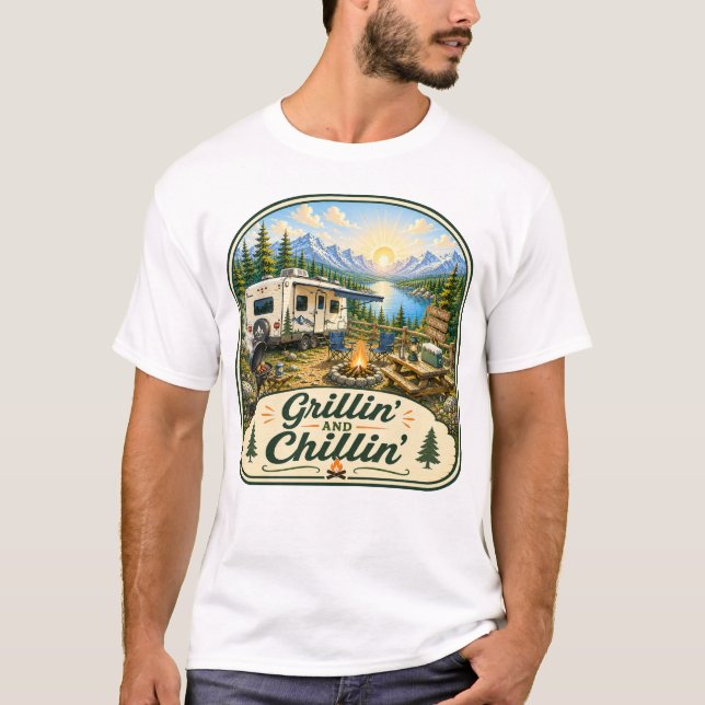 Camiseta de Camping Grillin 'e Chillin' (Frente)