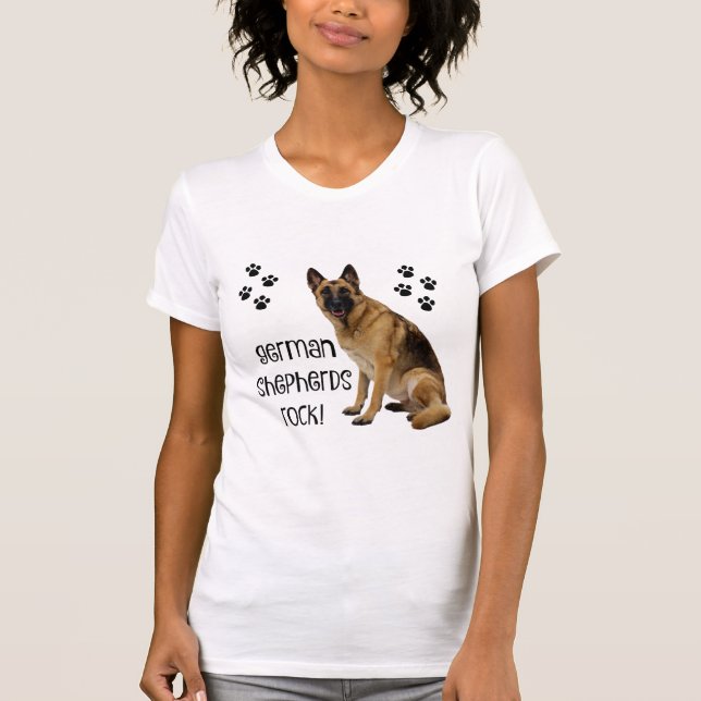 Camiseta de cão bonito! Rocha dos german shepherd! (Frente)
