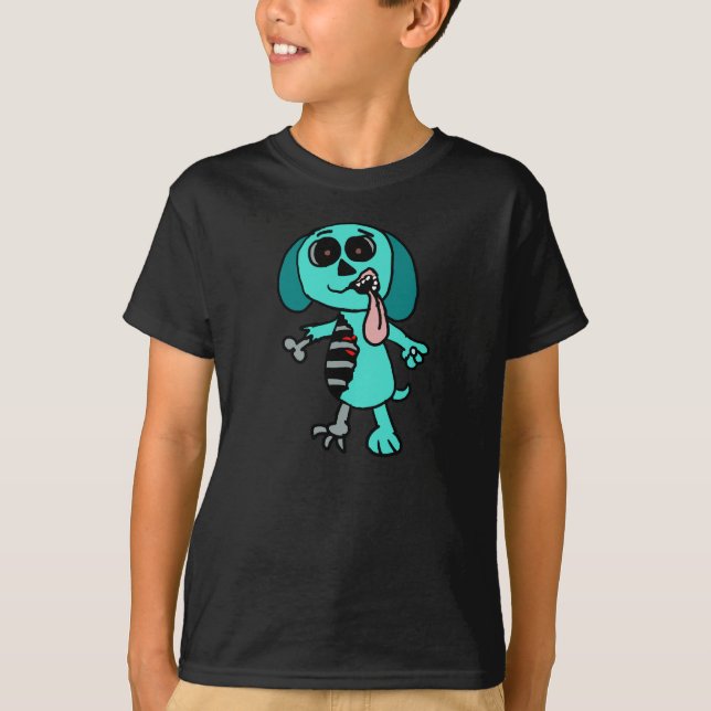 Camiseta de cão do zombi de turquesa (Frente)