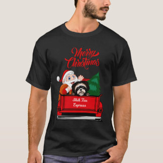 Camiseta de cão Shih Tzu Com Papai Noel Na Pickup 