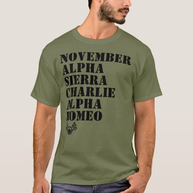 Camiseta de Carros de Estoque de Alfabetos Militar (Frente)