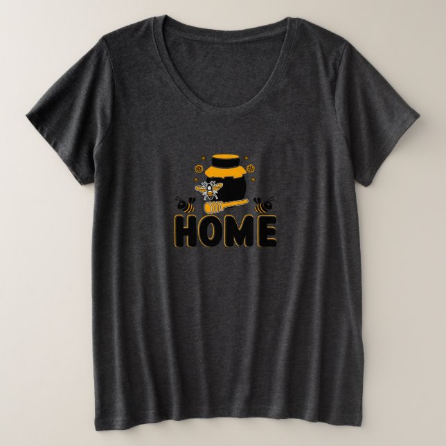Camiseta de Cartoon Bee Honey Jar "HOME" (Frente do Design)