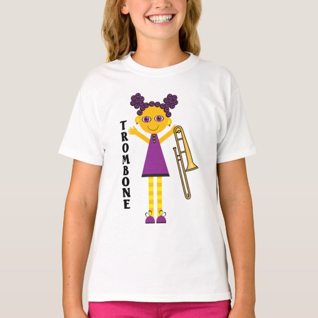 Camiseta de Cartoon da Menina de Trombone Bonita (Frente)