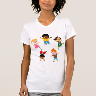 Camiseta de Cartoon de Cinco Crianças Mulheres