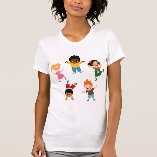 Camiseta de Cartoon de Cinco Crianças Mulheres (Frente)
