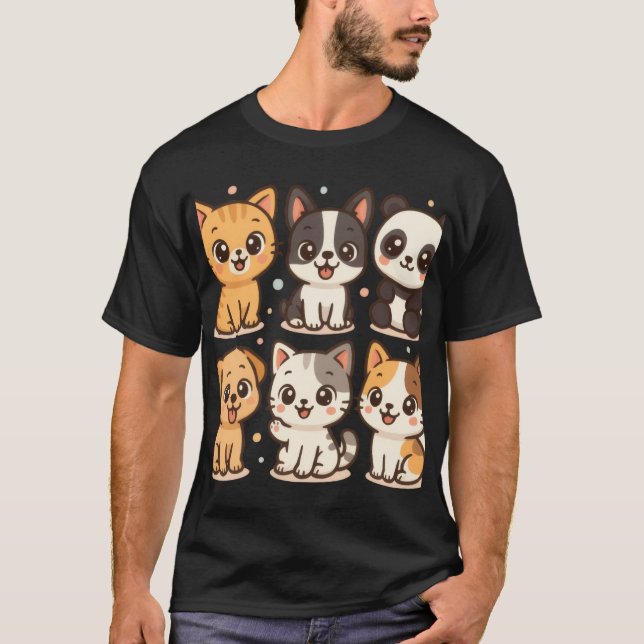 Camiseta de Cartoon de Esquadrão Animal Bonito (Frente)