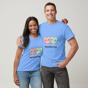 Camiseta de Casal Coração Kawaii Fofa Dia dos Na