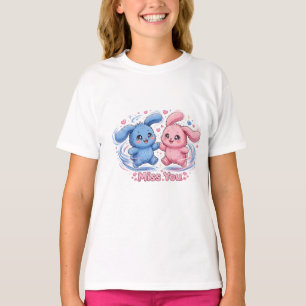 Camiseta de casal Cute Miss You, coelhinhos azuis