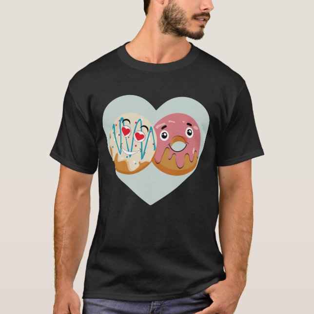 Camiseta de casal de donut fofo amor (Frente)