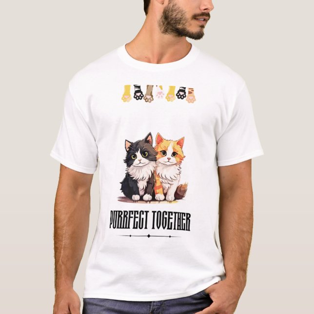 Camiseta de Casal de Gatos Fofos - Perfeitos Junto (Frente)