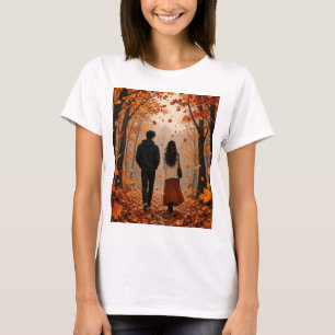 Camiseta de Casal Outono Romântico Folhas de Out