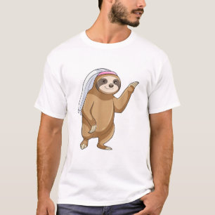 Camiseta de casamento com véu de noiva de preguiça