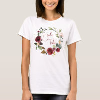 Camiseta de casamento floral burgundy Bride Tribe