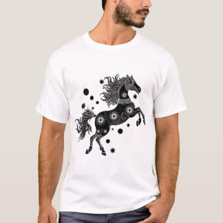 Camiseta de Cavalo de Arte Folclórica Boho