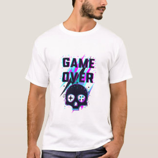 Camiseta de Caveira de Game Over Neon para Jogador