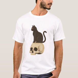 Camiseta de Caveira de Gato Preto Gótico Estilo de