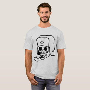 Camiseta de Caveira Divertida com Chapéu Russo Ush