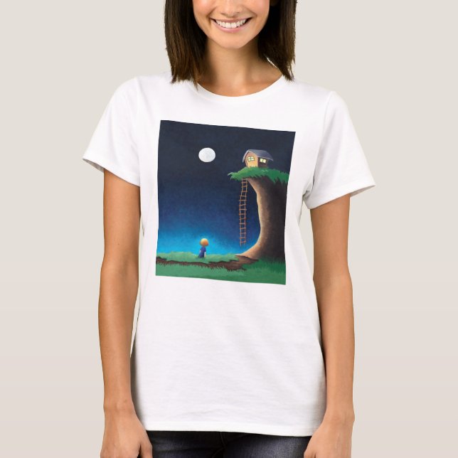 Camiseta de céu noturno com lua cheia (Frente)