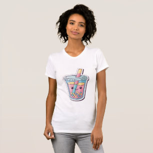 Camiseta de Chá de Boba Azul Kawaii Bolha Sorrid