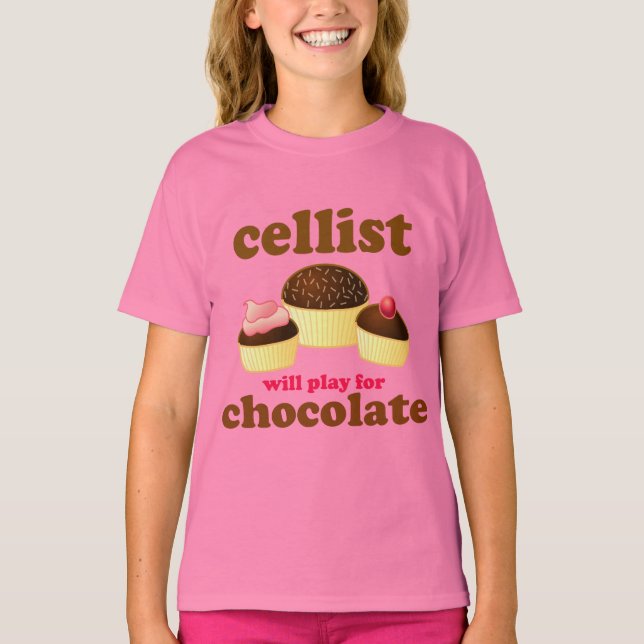 Camiseta de chocolate com cello (Frente)