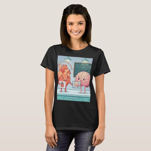 Camiseta de Ciência do Coração e Cérebro Fofa (Frente Completa)