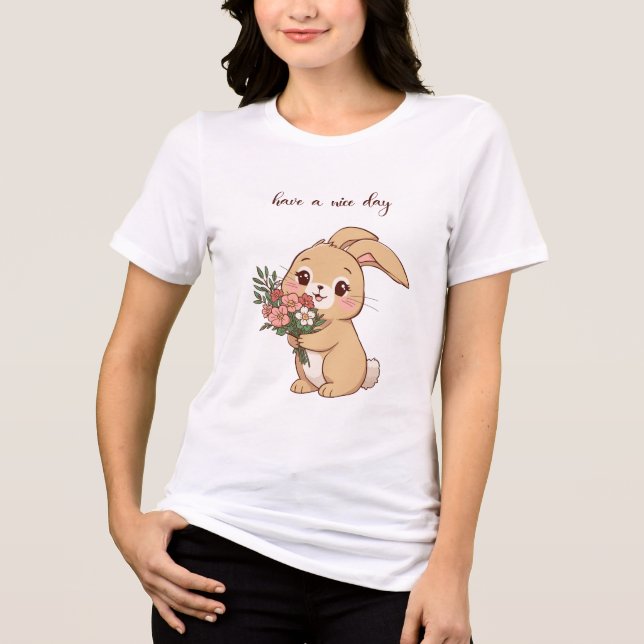 Camiseta de Coelho Fofo com Flor – Coelho Adorável (Frente)