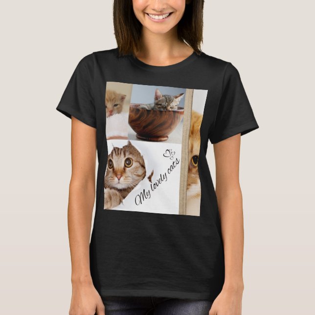 Camiseta de Colagem de Gato Fofo com Design de Meo (Frente)