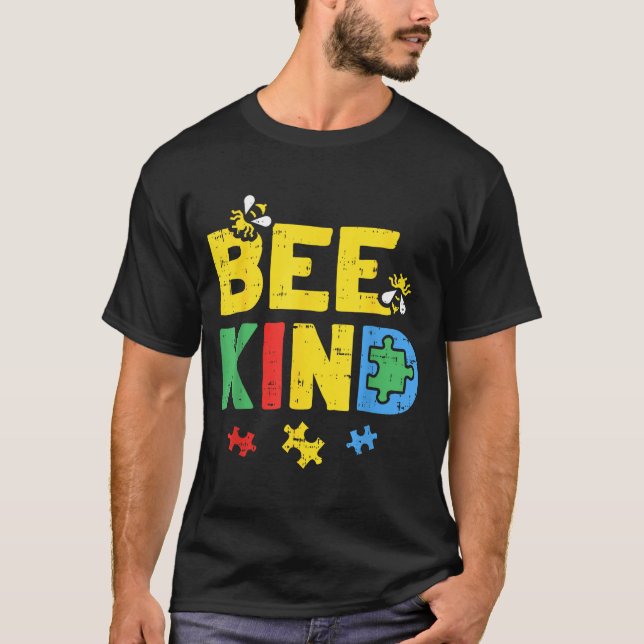 Camiseta de conscientização sobre autismo Bee Kind (Frente)