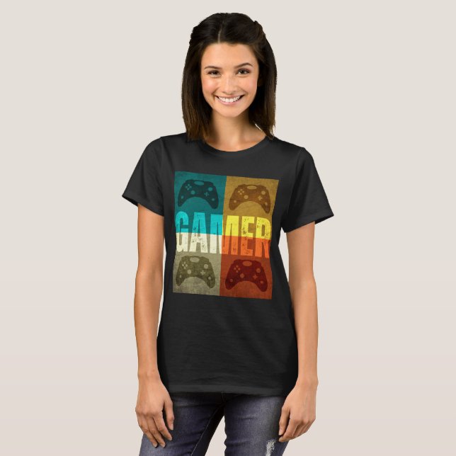 Camiseta de controle de videogame retrô para jogad (Frente Completa)