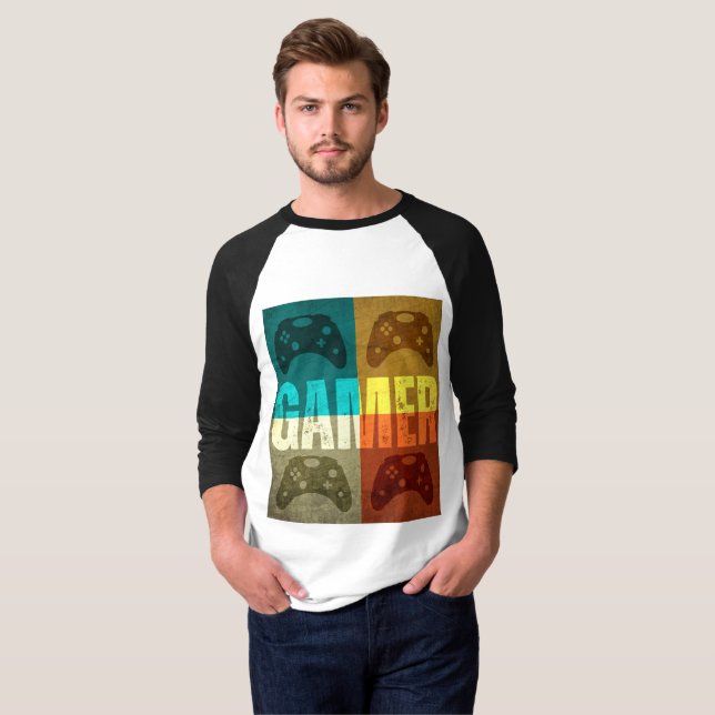 Camiseta de controle de videogame retrô para jogad (Frente Completa)