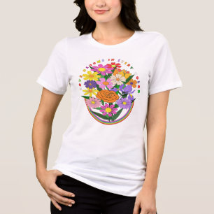Camiseta de Coração Floral Vibrante Amor em Cores