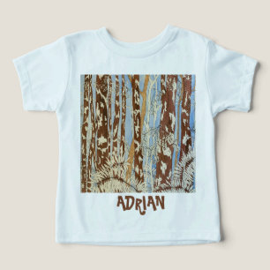 Camiseta de criança nomeada com floresta azul e ma