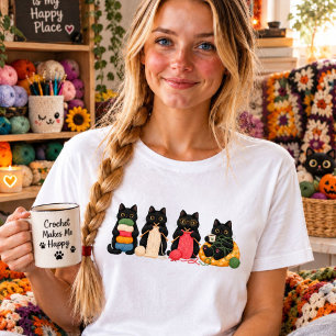 Camiseta de crochê de Gatos Pretos, Tricotador Ama
