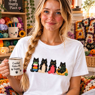 Camiseta de crochê de Gatos Pretos, Tricotador Ama
