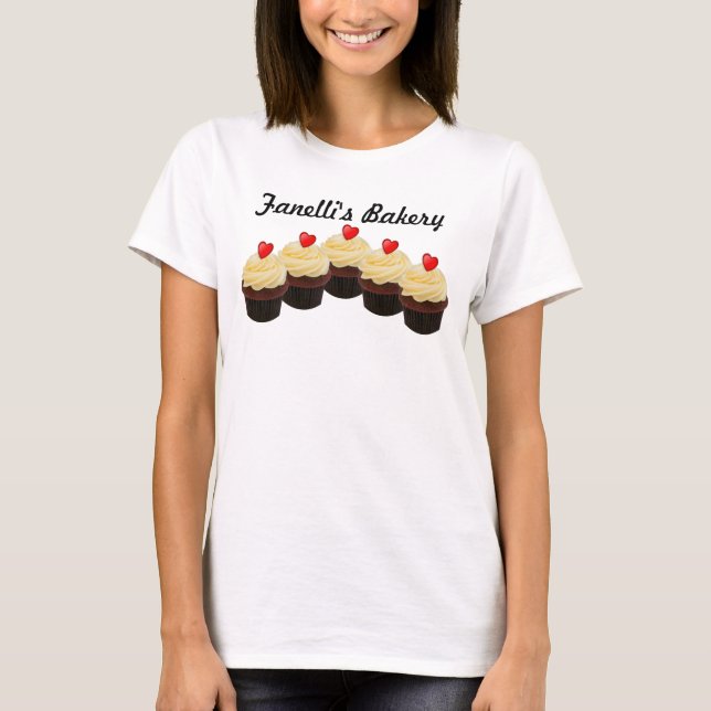 Camiseta de cupcakes de veludo Vermelho da Bakery (Frente)