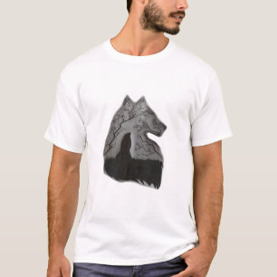 Camiseta de desenho a lápis de lobo Desenho real