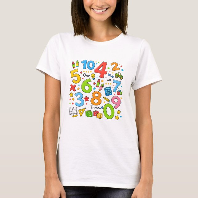 Camiseta de desenho animado com padrão de números  (Frente)