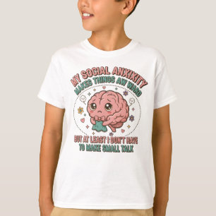 Camiseta de desenho animado de cérebro engraçado e