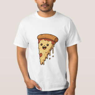 Camiseta de desenho animado de fatia de pizza feli