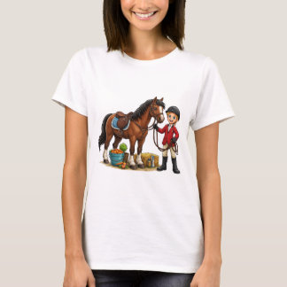 Camiseta de desenho animado de jovem feliz com um