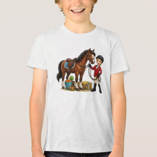 Camiseta de desenho animado de jovem feliz com um