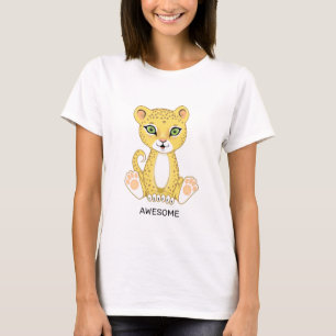 Camiseta de desenho animado de leopardo jovem selv