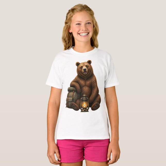 Camiseta de desenho animado de urso da floresta fo (Frente Completa)