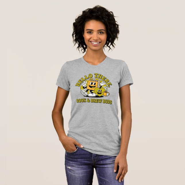 Camiseta de desenho animado retrô Book & Brew Buds (Frente Completa)