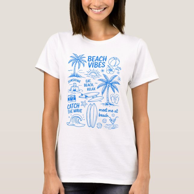 Camiseta de Desenhos com Vibrações de Praia (Frente)