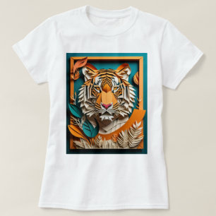 Camiseta de design de arte de papel 3D de tigre