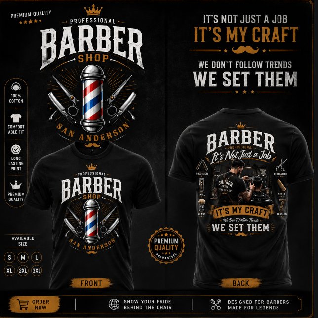 Camiseta de Design de Barbearia Profissional (Criador carregado)