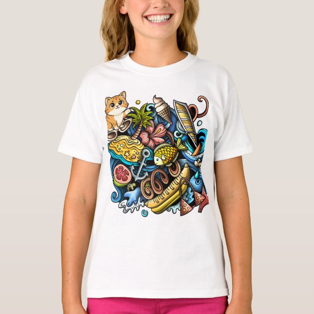 Camiseta de design de bolsa de praia de verão (Frente)