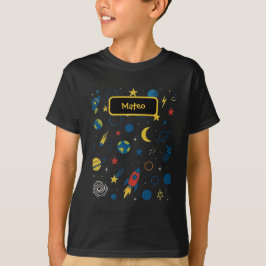 Camiseta de design de galáxia com foguete e estrel
