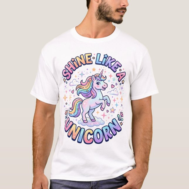 Camiseta de Design Gráfico Unicórnio Brilhe Como u (Frente)